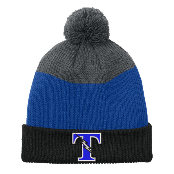 Port Authority® Cozy Striped Pom Beanie - Embroidered Logo Thumbnail